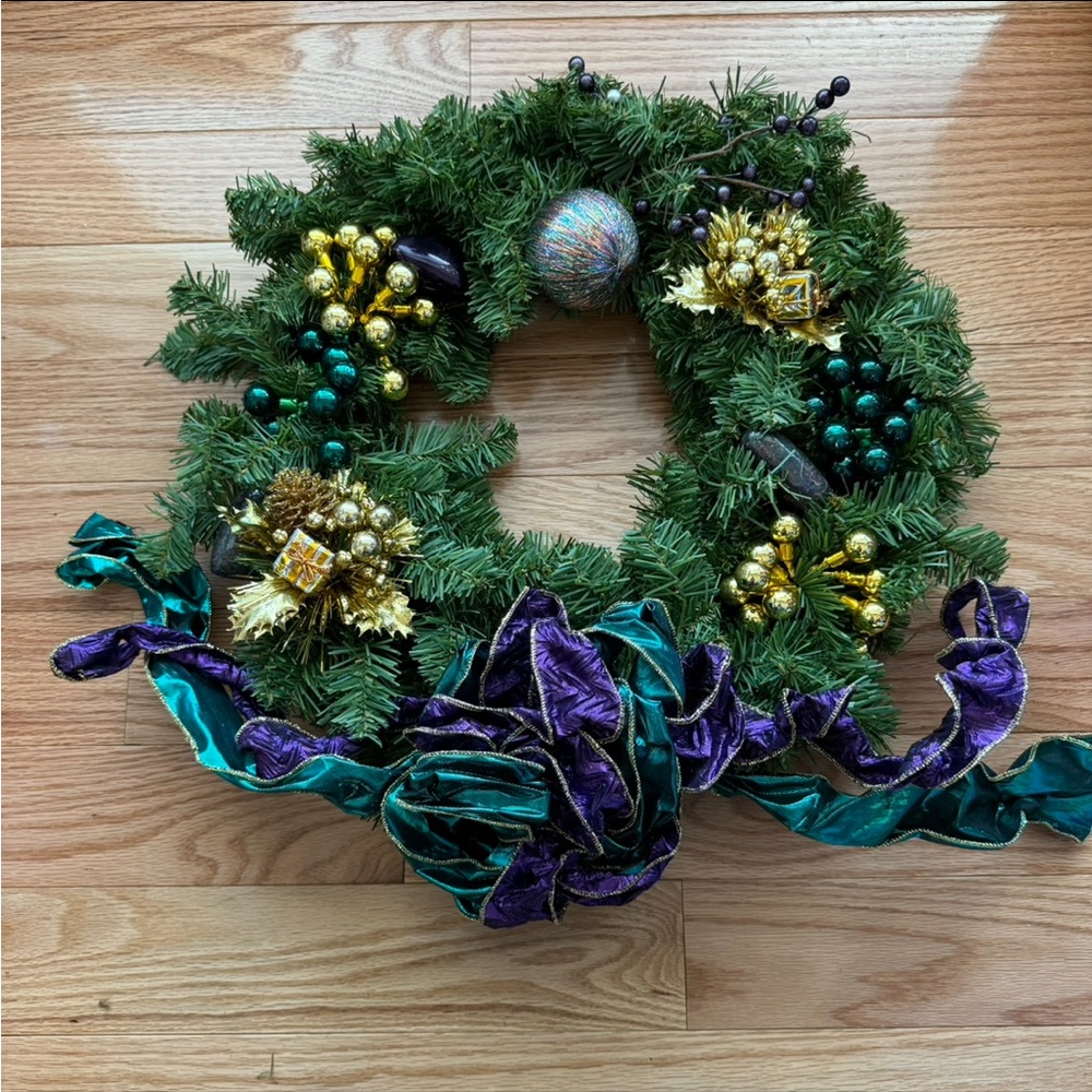 Vintage Mardi Gras Wreath – Purple, Green & Gold Decor for Christmas & New Year
